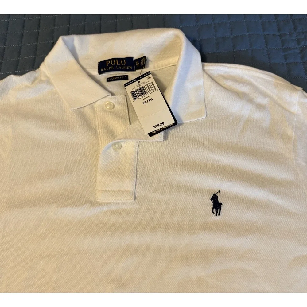 NWT Polo Ralph Lauren Polo Shirt Men XL White Long Sleeve Blue Pony 100% Cotton